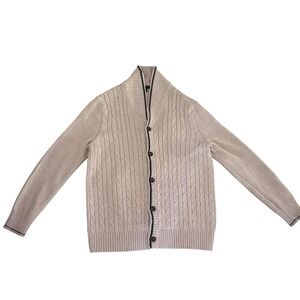 Banana Republic Men XL Cable Knit Cotton Cardigan Oatmeal Button Front Sweater